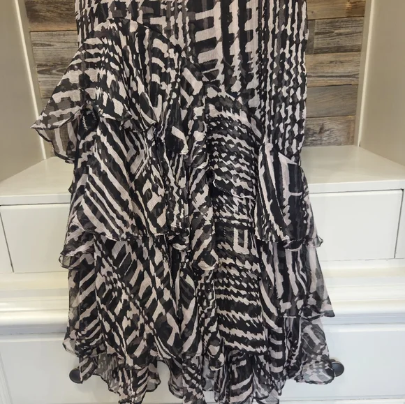 Misa Los Angeles Danillea Zebra Print Maxi Ruffled High-Low Skirt- Black & Pink - Picture 3 of 6